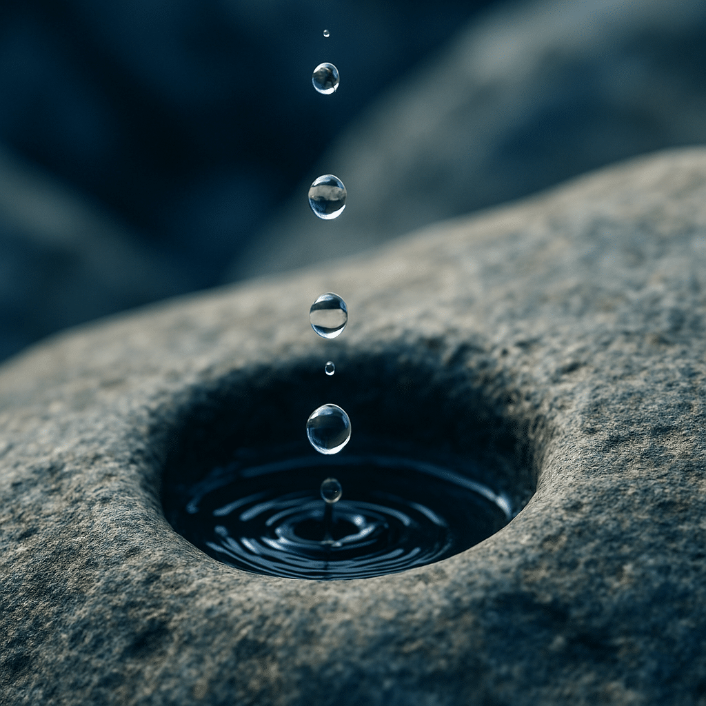 goutte d’eau qui tombe sur une pierre pour symboliser la persévérance